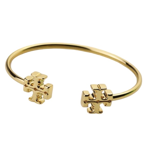 TORY BURCH • Gold Eleanor Double Logo Cuff Bracelet - Picture 7 of 8